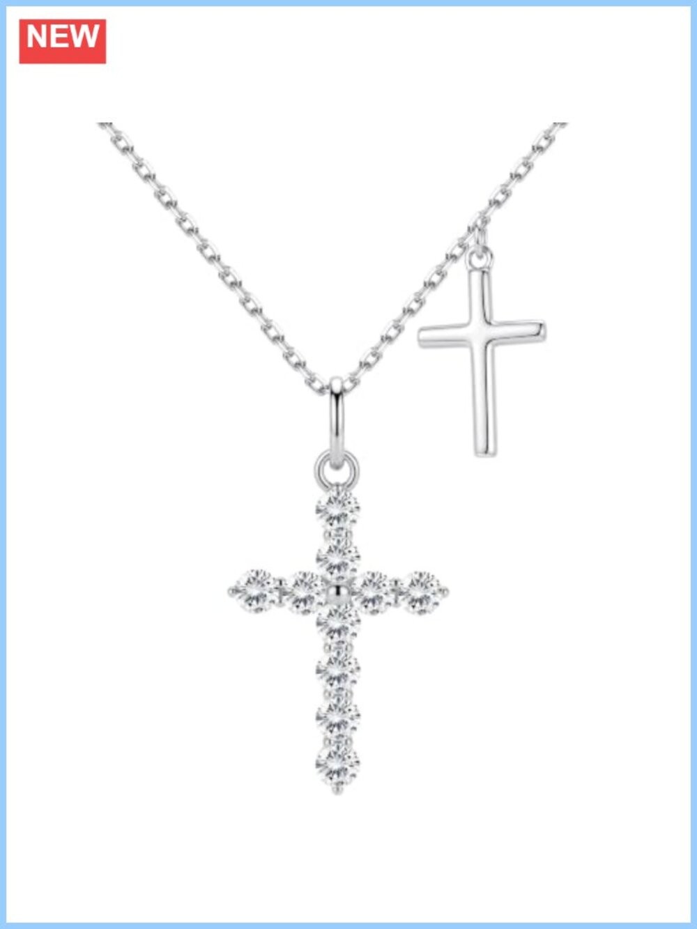 Moissanite Double Cross Necklace 925 Sterling Silver Pendant